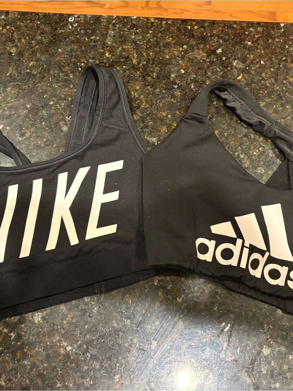 Nike Black Sports Bra with White Logo plus Adidas sports bra